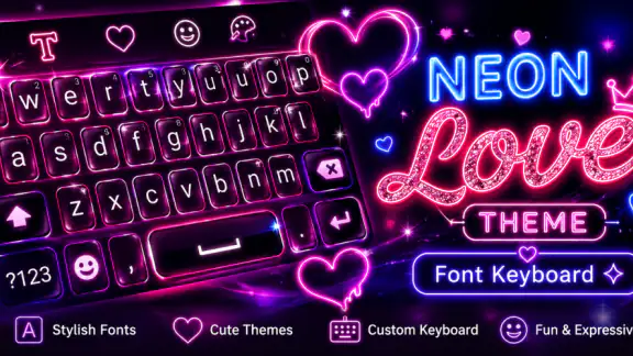 Neon Love Theme: Font Keyboard