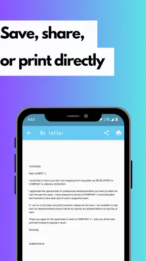 Resignation letter maker screenshot