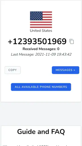 SMS Receive, Temp Phone Number screenshot