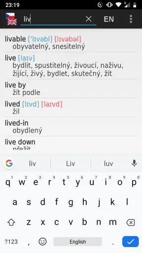 Anglicko-český offline slovník screenshot