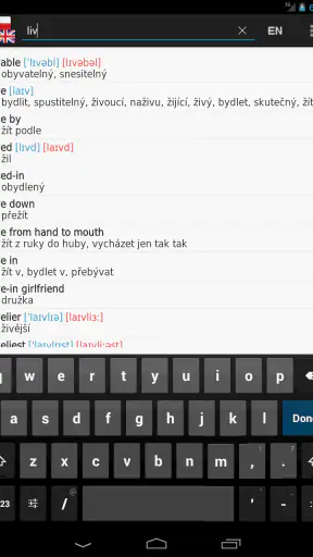Anglicko-český offline slovník screenshot