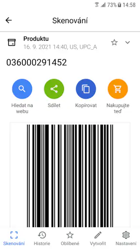 Čtečka QR a čárových kódů screenshot
