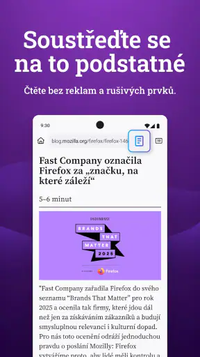Firefox rychlý prohlížeč screenshot