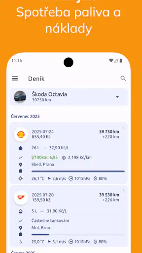 Fuelio: tankování a náklady screenshot
