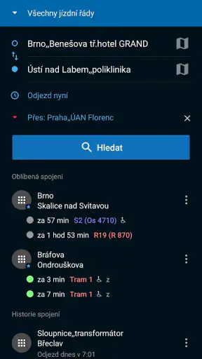 Jízdní řády IDOS screenshot