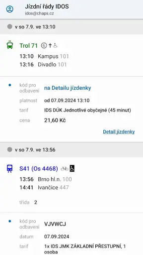 Jízdní řády IDOS screenshot