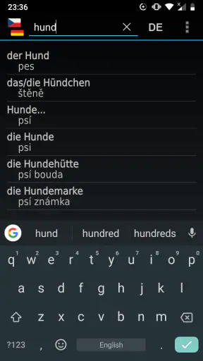 Německo-český offline slovník screenshot