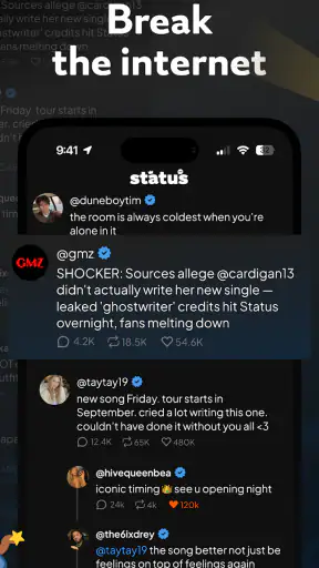 status - sims but social media screenshot