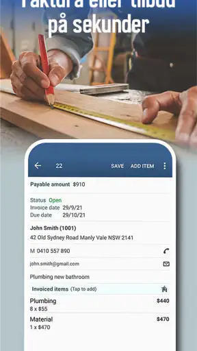 Dansk faktura og tilbuds app screenshot