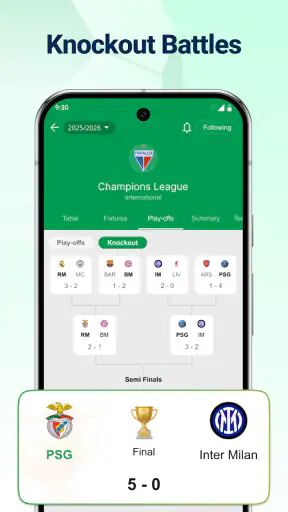 Live fodboldresultater screenshot