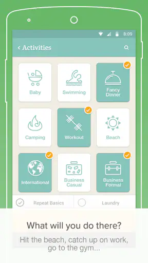 PackPoint travel packing list screenshot