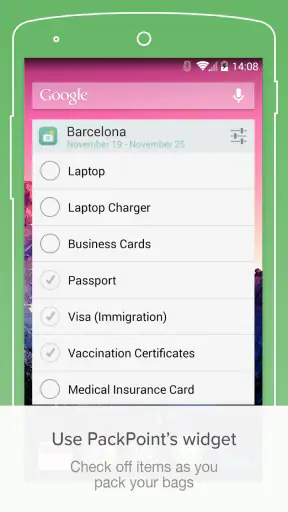 PackPoint travel packing list screenshot