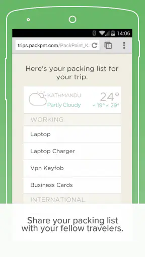 PackPoint travel packing list screenshot
