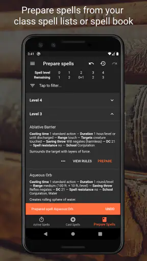 Spell Tracker (Pathfinder 1e) screenshot