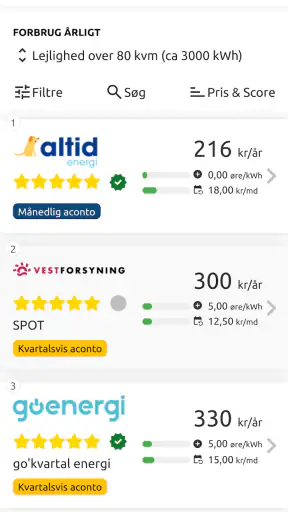 Strømligning elpriser screenshot