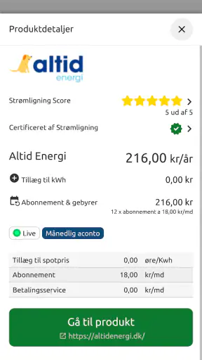 Strømligning elpriser screenshot