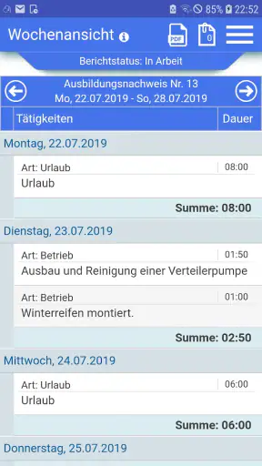 Azubiheft Online Berichtsheft screenshot