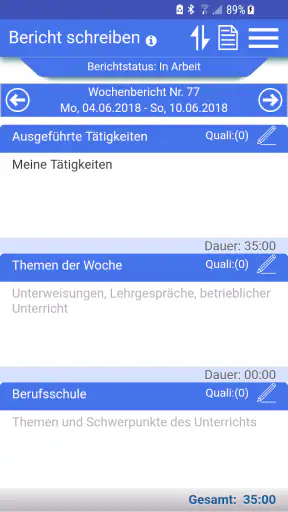 Azubiheft Online Berichtsheft screenshot