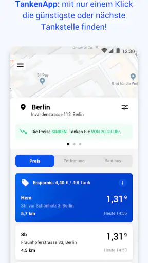 TankenApp mit Benzinpreistrend screenshot