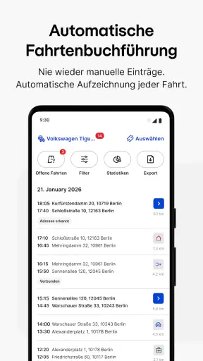Vimcar Fahrtenbuch screenshot