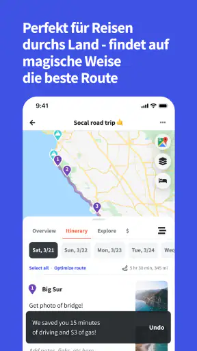 Wanderlog reisen routenplaner screenshot