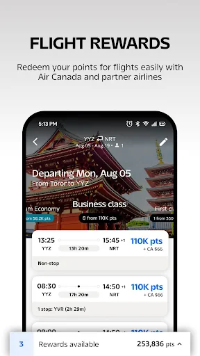 Air Canada + Aeroplan screenshot