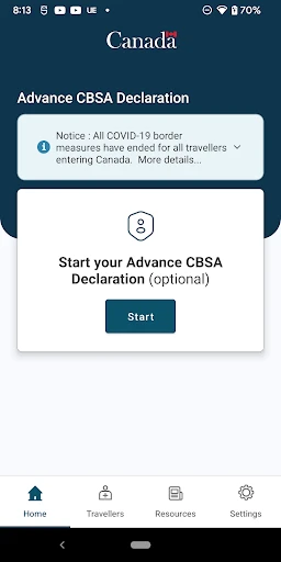 ArriveCAN screenshot