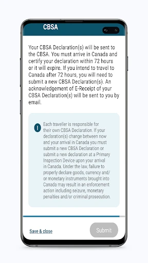 ArriveCAN screenshot