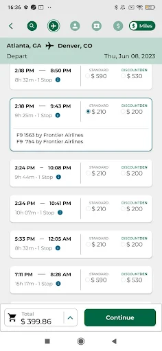 Frontier Airlines screenshot