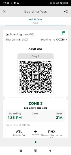 Frontier Airlines screenshot