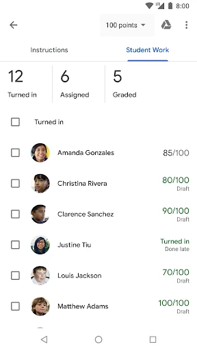 Google Classroom screenshot