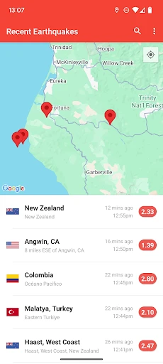 My Earthquake Alerts - Map screenshot