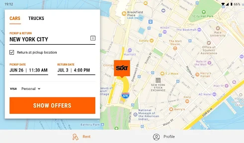 SIXT rent. share. ride. plus. screenshot