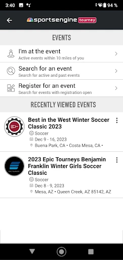 SportsEngine Tourney screenshot