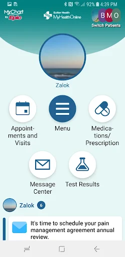 Sutter Health My Health Online screenshot