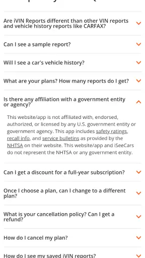 VIN Report for Used Cars screenshot