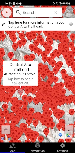 Wasatch Backcountry Skiing Map screenshot