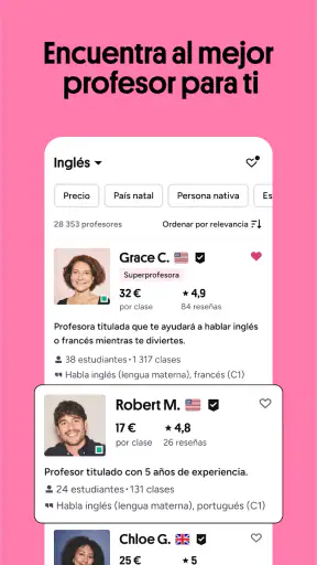 Preply: clases particulares screenshot