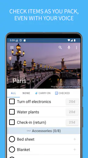 SmartPack - packing lists screenshot
