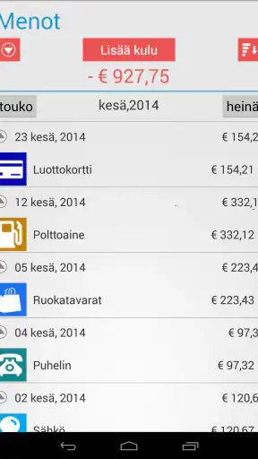 Budjetti ja Kuluseuranta screenshot