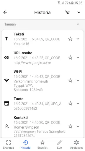 QR koodinlukija screenshot