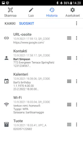 QR koodinlukija, QR skanneri screenshot
