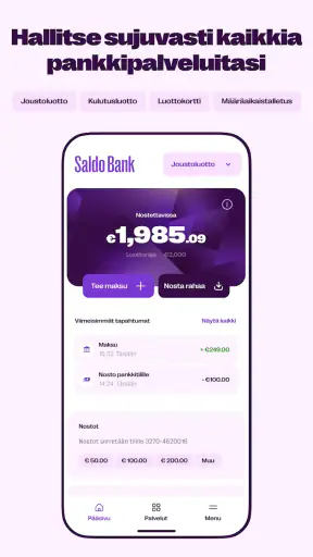 Saldo mobiilipankkisovellus screenshot