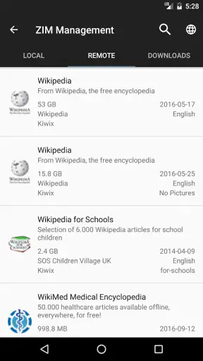 Kiwix, Wikipédia sans Internet screenshot