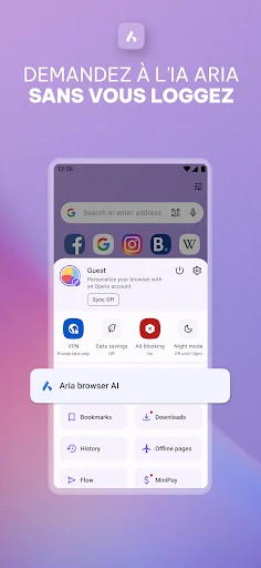Navigateur Opera avec IA screenshot