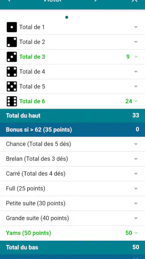 Yam's feuille de score screenshot