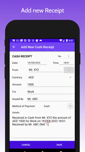 Cash Receipt Generator screenshot
