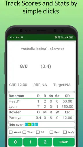 Cricket: Local match scorebook screenshot