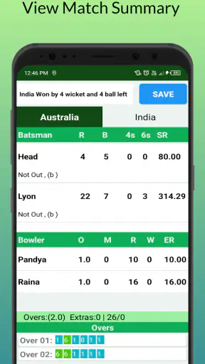 Cricket: Local match scorebook screenshot