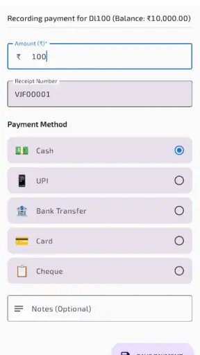 Daily weekly Cash Collections screenshot